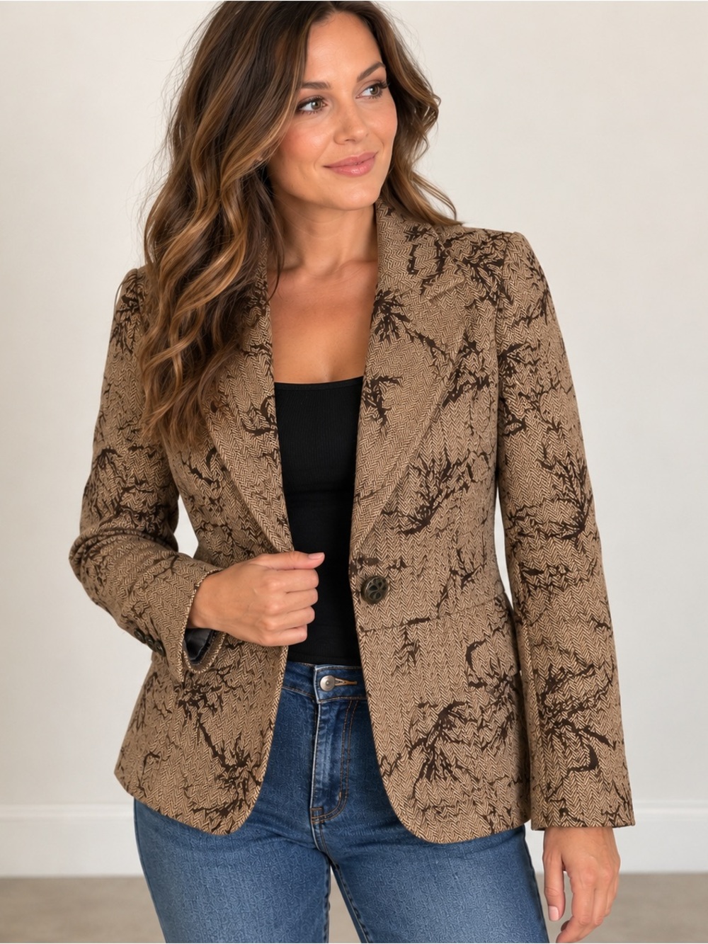 Vintage Coldwater Creek Floral Flocked Herringbone Blazer Jacket M